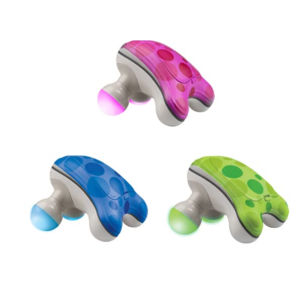 HoMedics Ribbit Mini Handheld Massager, Vibrating Electric Massager with Comfort Grip and LED Light, Batteries Included, Comes in variable colors, Green, Blue or Pink (Color May Vary)