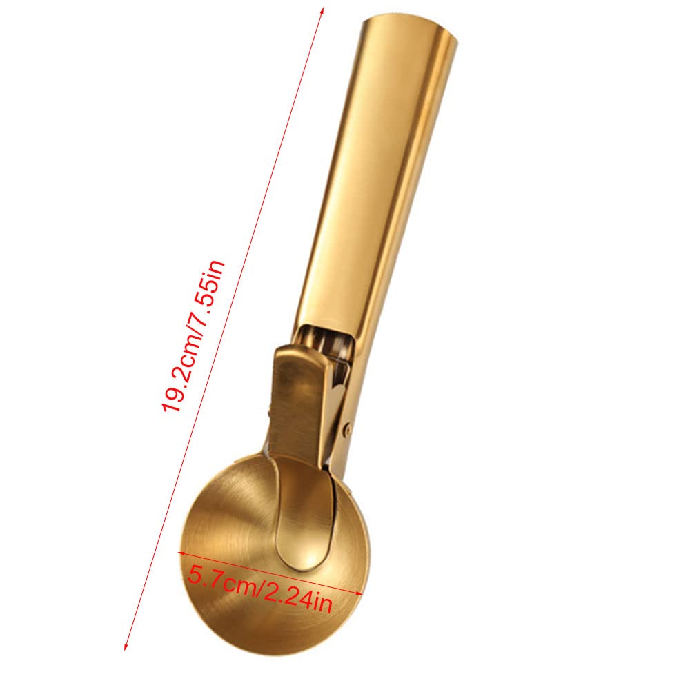 Ice Cream Scooper Stainless Steel, Cookie Scoopwith Trigger Heavy Duty Metal Icecream Scoop,Cookie Scoop Large Size Perfect For Frozen Yogurt, Gelatos, Sundaes (C-Gold 2Pack)