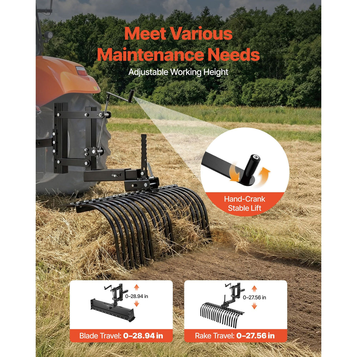 42 in Tow Behind Landscape Rake, 3-Point Lawn Rock Rake with Blade & Lift Lever, Fit Category 1 ATVs UTVs Lawn Tractors, Heavy Duty Dethatcher Rake for Debris Leaves Thatch