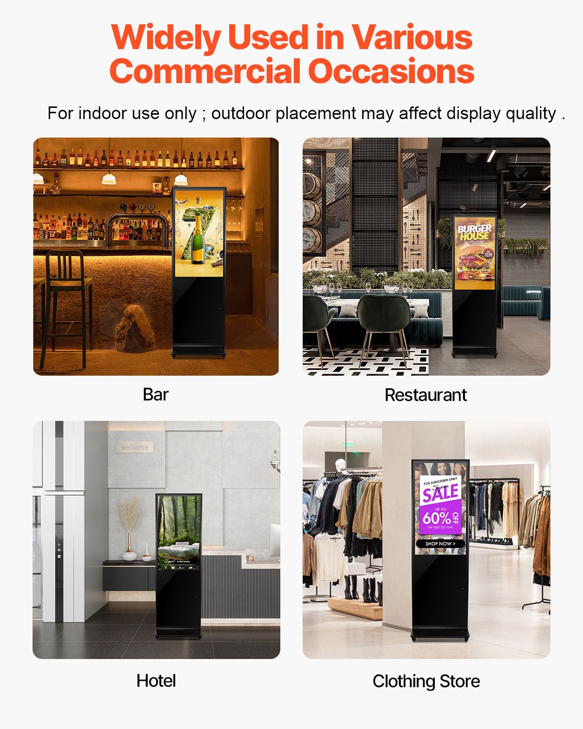 43 Inch Digital Signage Display, Non-touchscreen Digital Kiosk, Indoor Floor Standing Kiosk Display, 2K UHD LCD Screen, 2GB RAM & 32GB ROM, with WiFi HDMI/USB Input, Advertising Display
