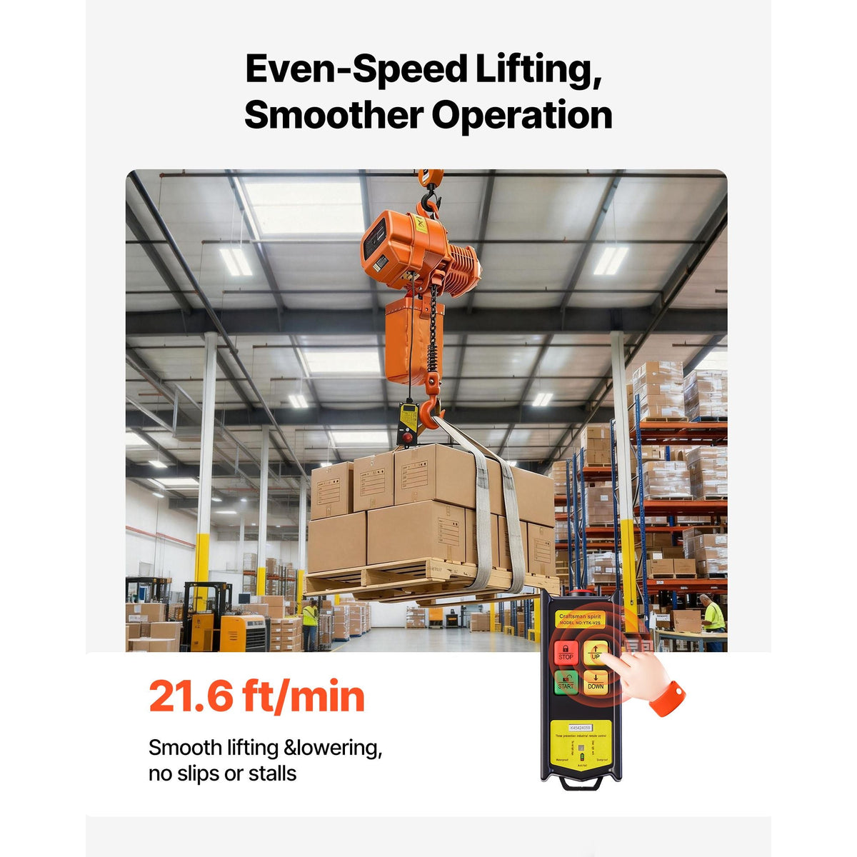 4400 lbs Electric Chain Hoist, 20 ft Lifting Height, Three-Phase Overhead Crane with 328 ft Wireless Remote Control, Single G100 Chain Electric Lift Hoist for Factories, Warehouses, Garages