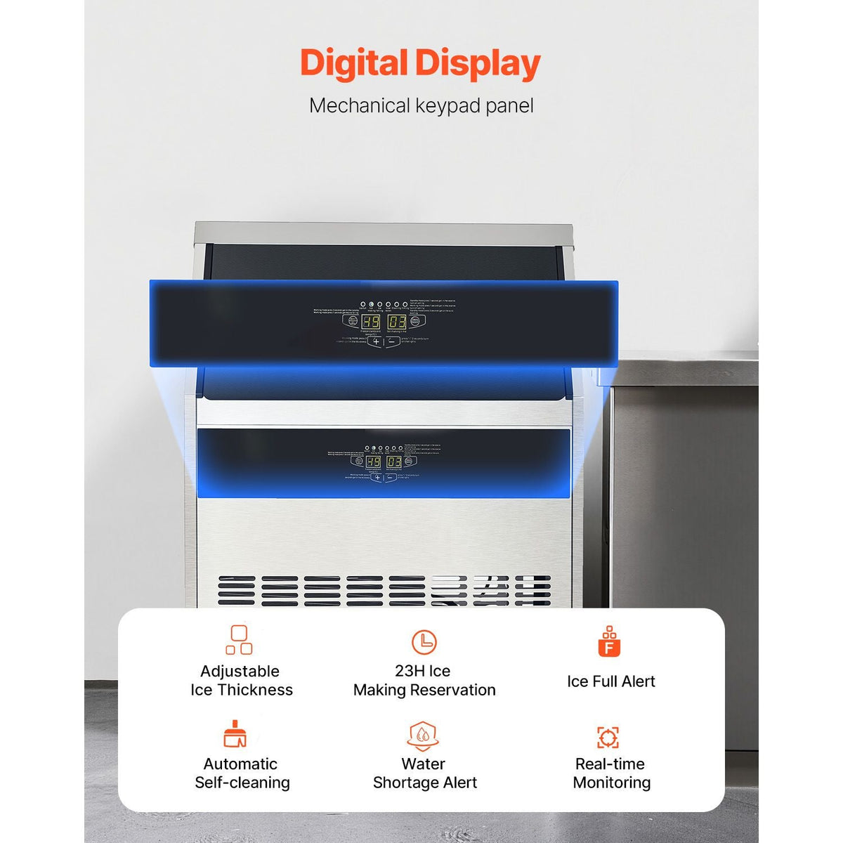 440lbs/24H Commercial Ice Maker, 160 Ice Cubes in 15 Minutes, Freestanding Ice Maker Machine with 88lbs Large Storage Capacity for Bar Office Restaurant, with LED Digital Display & Self-Cleaning
