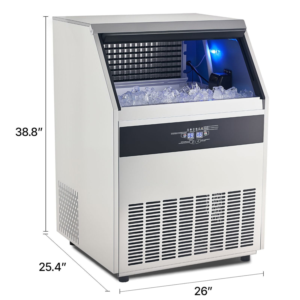 440lbs/24H Commercial Ice Maker Machine, 130lbs Storage Capacity Ice Maker with Drain Pump, 160 Ice Cubes in 15 Minutes, LED Digital Display Freestanding Self-Cleaning for Bar Office Restaurant