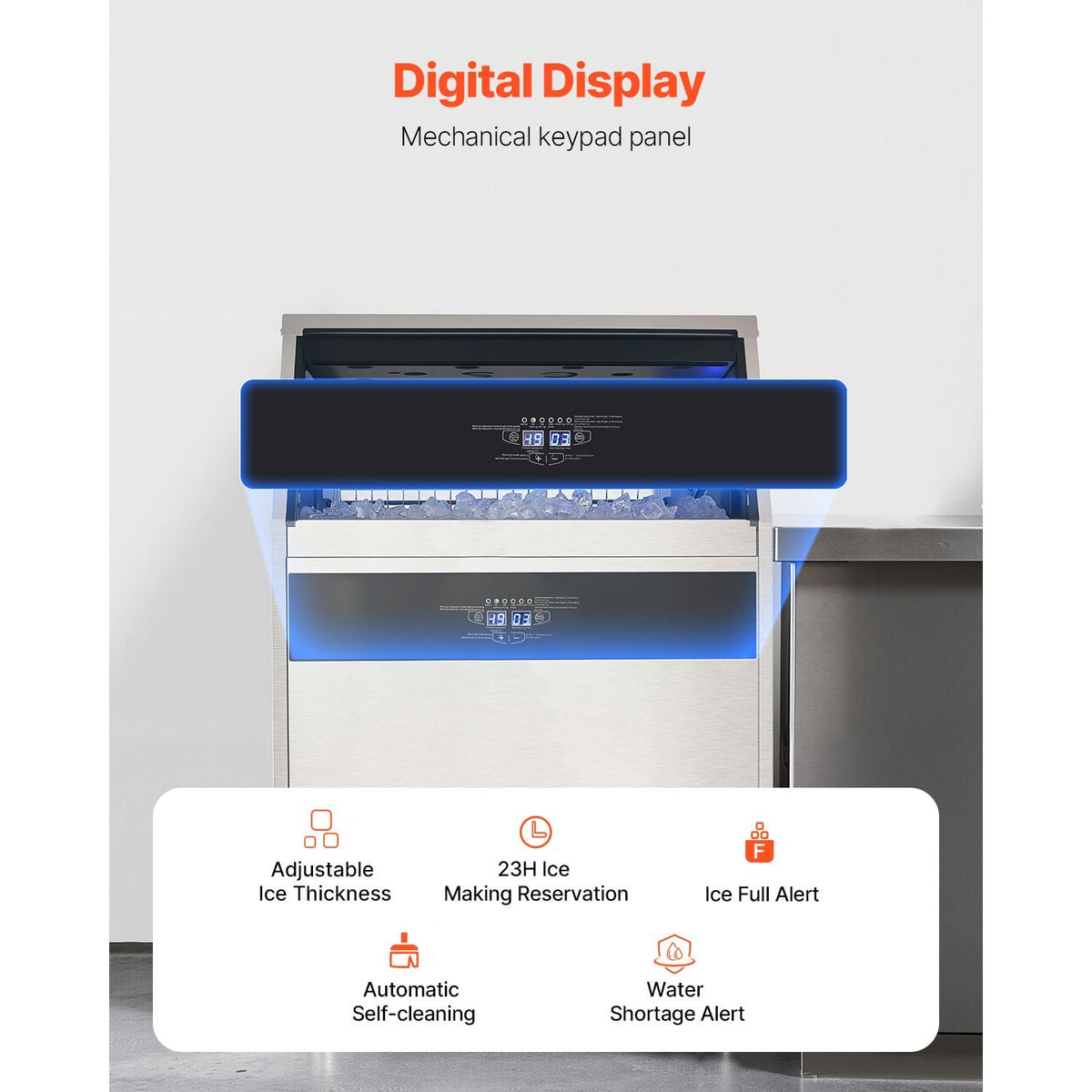 440lbs/24H Commercial Ice Maker Machine, 130lbs Storage Capacity Ice Maker with Drain Pump, 160 Ice Cubes in 15 Minutes, LED Digital Display Freestanding Self-Cleaning for Bar Office Restaurant