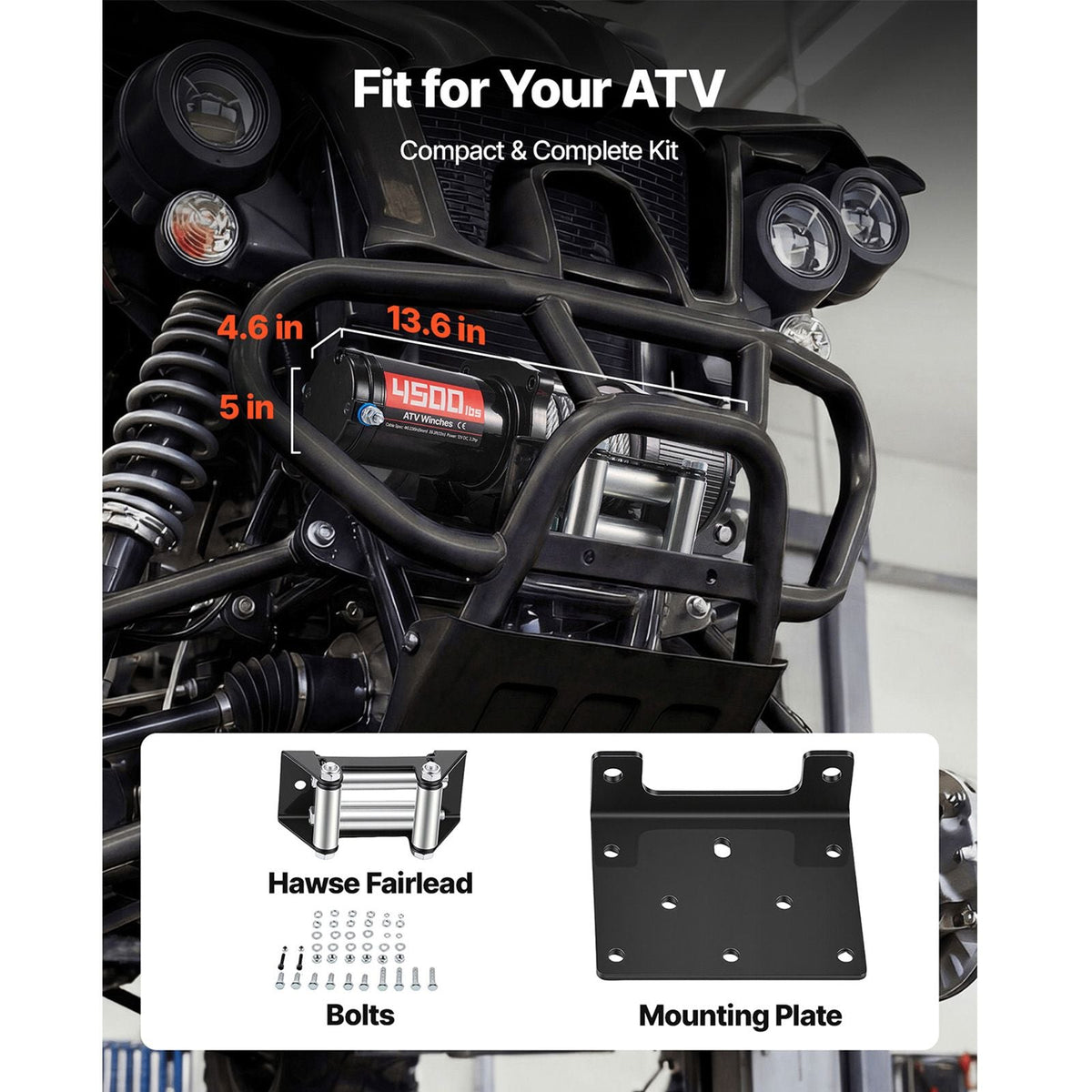 4500 lbs Electric Winch, 12V DC ATV/UTV Winch with Φ0.24 in x 39.4 ft Steel Wire Rope, Wireless & Wired Remote Control, IP54 Waterproof, Roller Fairlead Mount Plate for Towing ATV UTV Off-Road