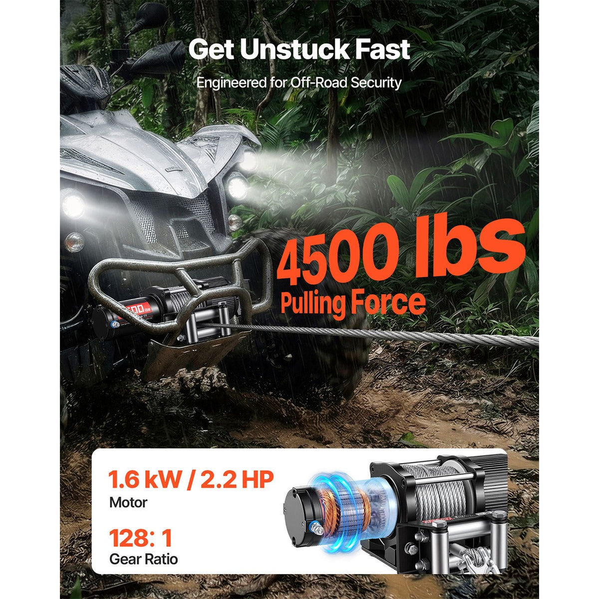 4500 lbs Electric Winch, 12V DC ATV/UTV Winch with Φ0.24 in x 39.4 ft Steel Wire Rope, Wireless & Wired Remote Control, IP54 Waterproof, Roller Fairlead Mount Plate for Towing ATV UTV Off-Road