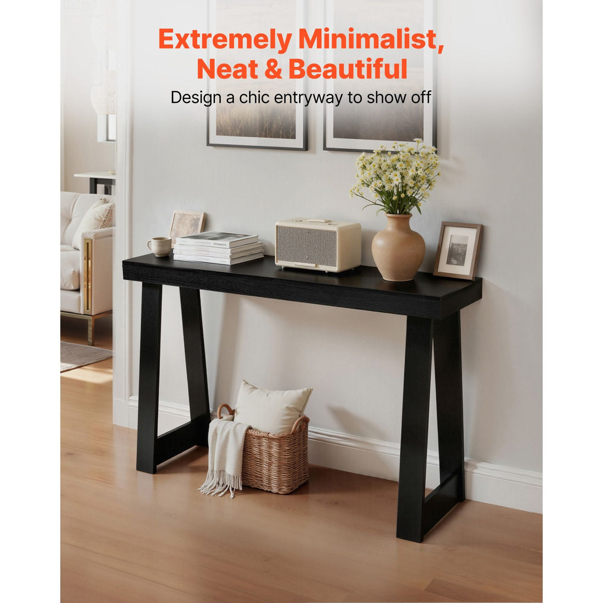 46 in Console Table, Modern Desk Behind the Couch, Wooden Rectangle Entrance Desk, Narrow Long Sofa Table Accent Stand for Hallway, Bedroom, Living Room, Foyer, Easy Assembly, Black