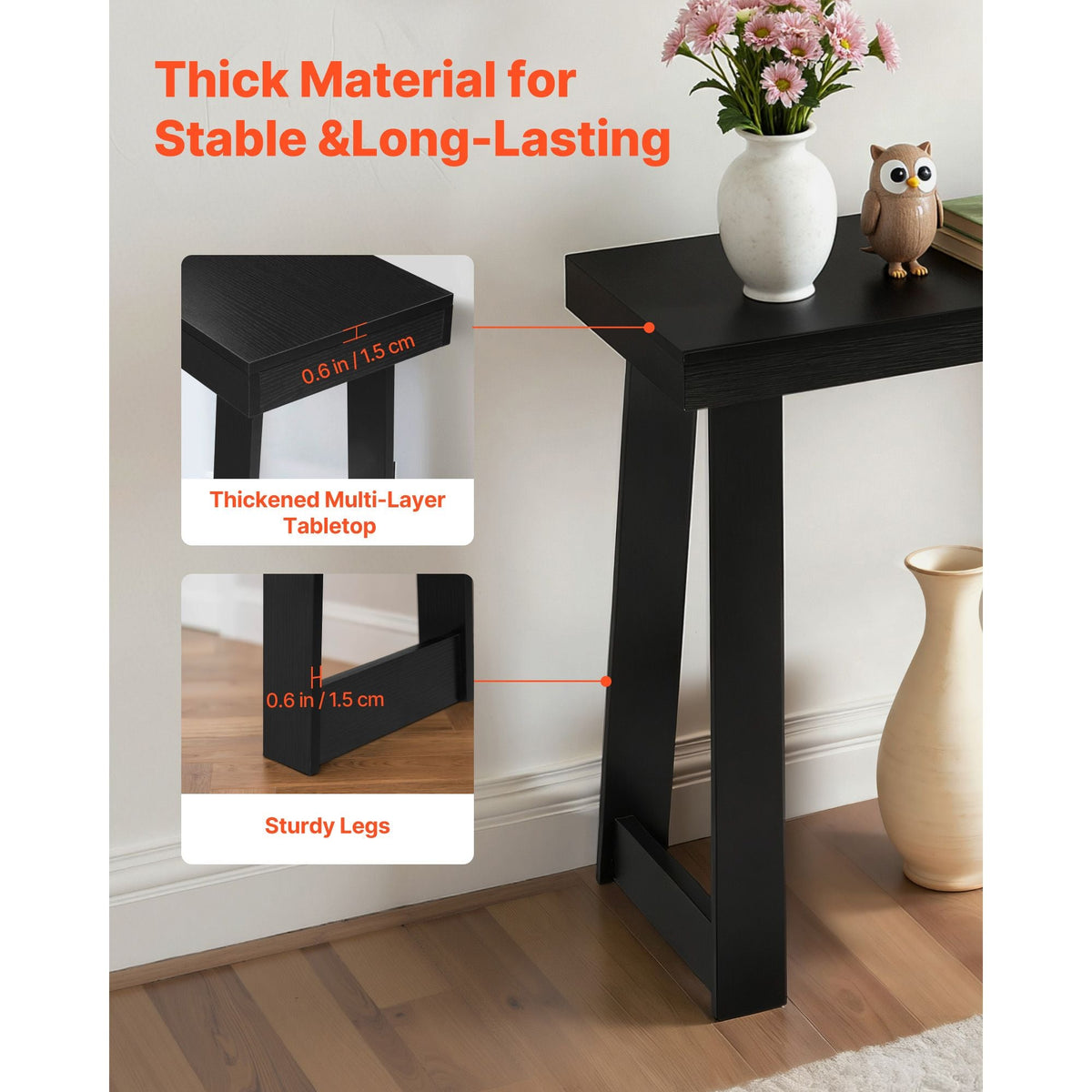 46 in Console Table, Modern Desk Behind the Couch, Wooden Rectangle Entrance Desk, Narrow Long Sofa Table Accent Stand for Hallway, Bedroom, Living Room, Foyer, Easy Assembly, Black