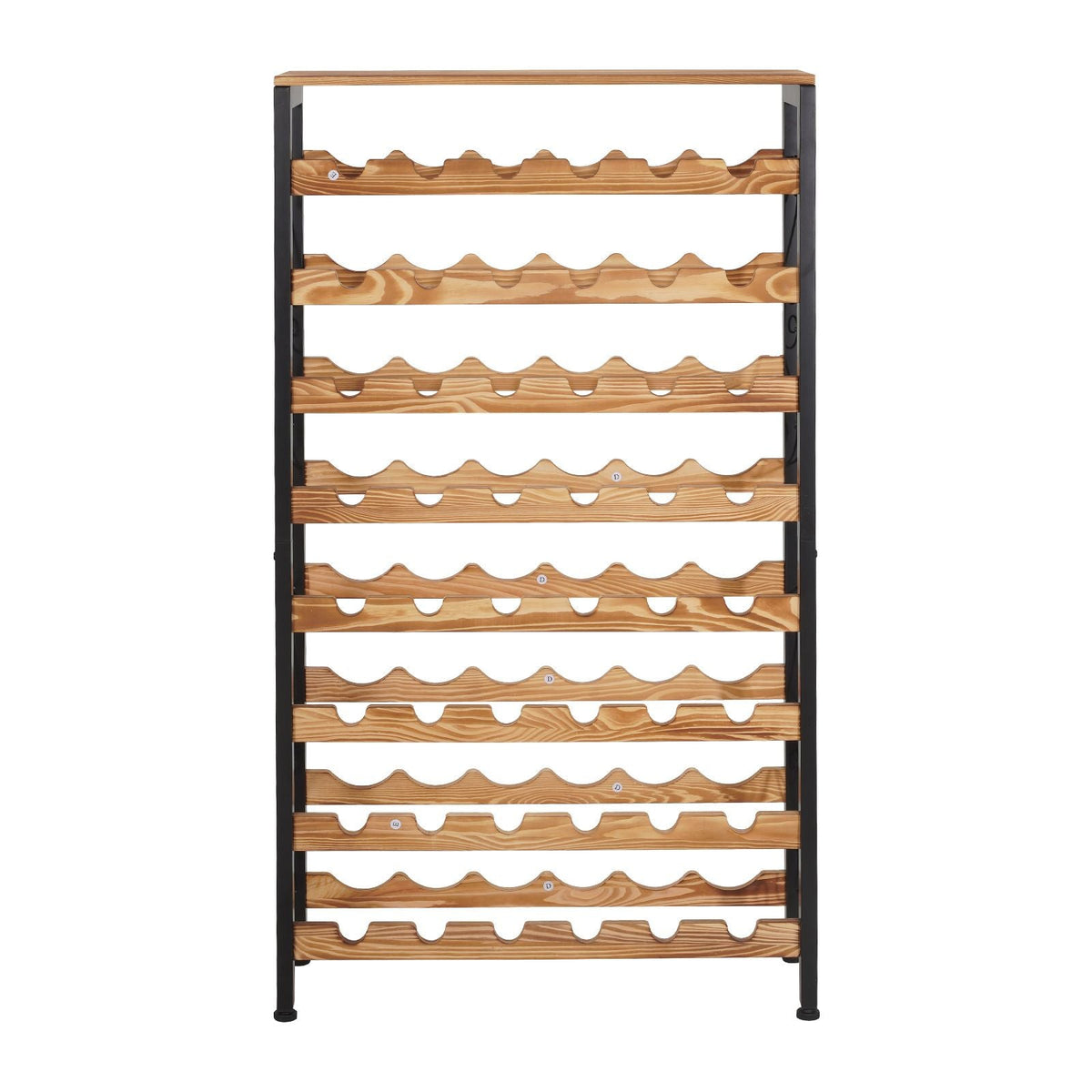 48 Bottle Wine Rack,8-Tier Wine Bottle Holder,Freestanding Floor Display Wine Storage Shelves with Wood Table Top,For Kitchen Pantry, Cellar, Bar, Dining Room, Living Room, Black