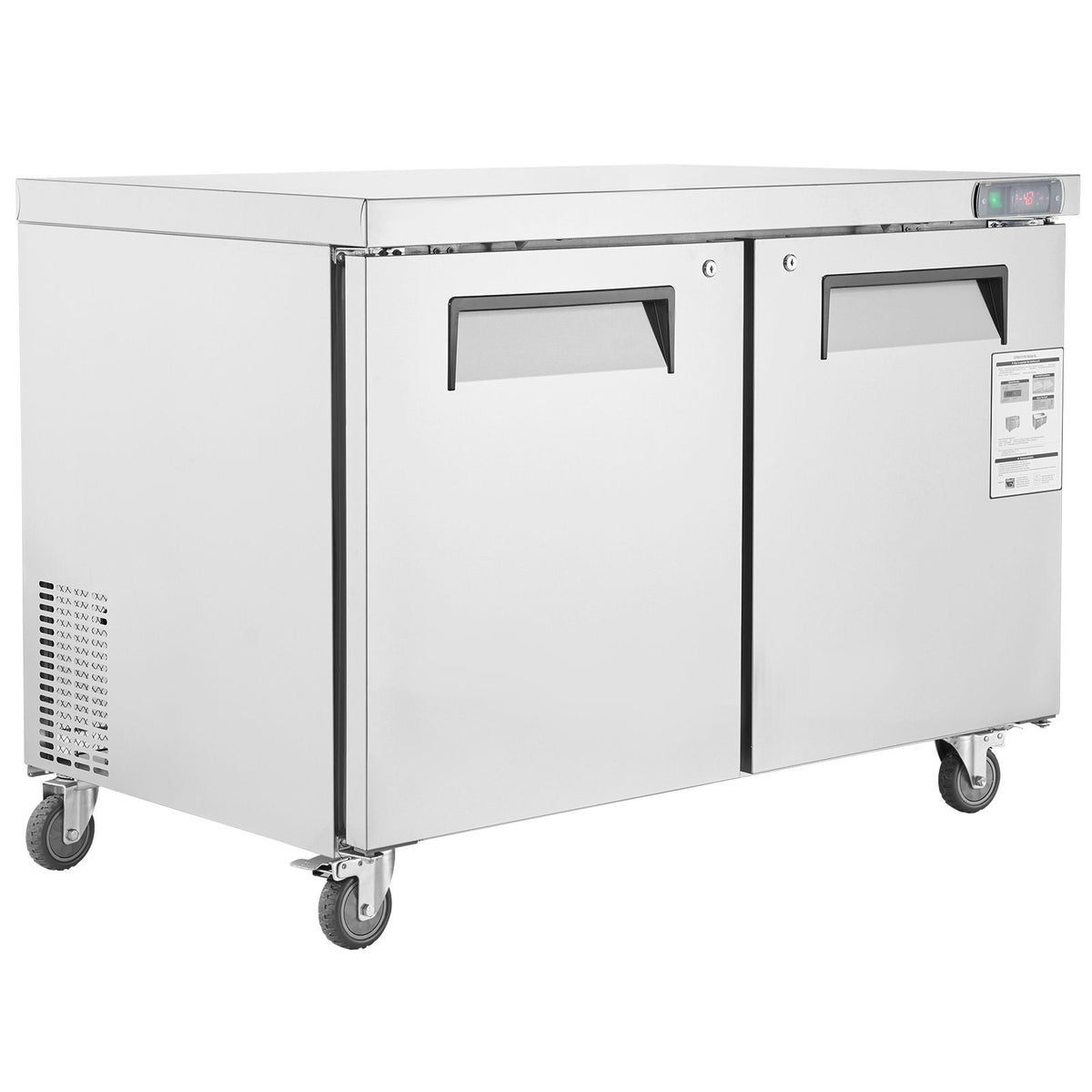 48" Commercial Frozen Refrigerator Sandwich & Salad Prep Table, 12.9 Cu. Ft Stainless Steel Refrigerated Food Prep Station with 2 Doors, Frost Free Refrigerator with Lock for Restaurant, Bar