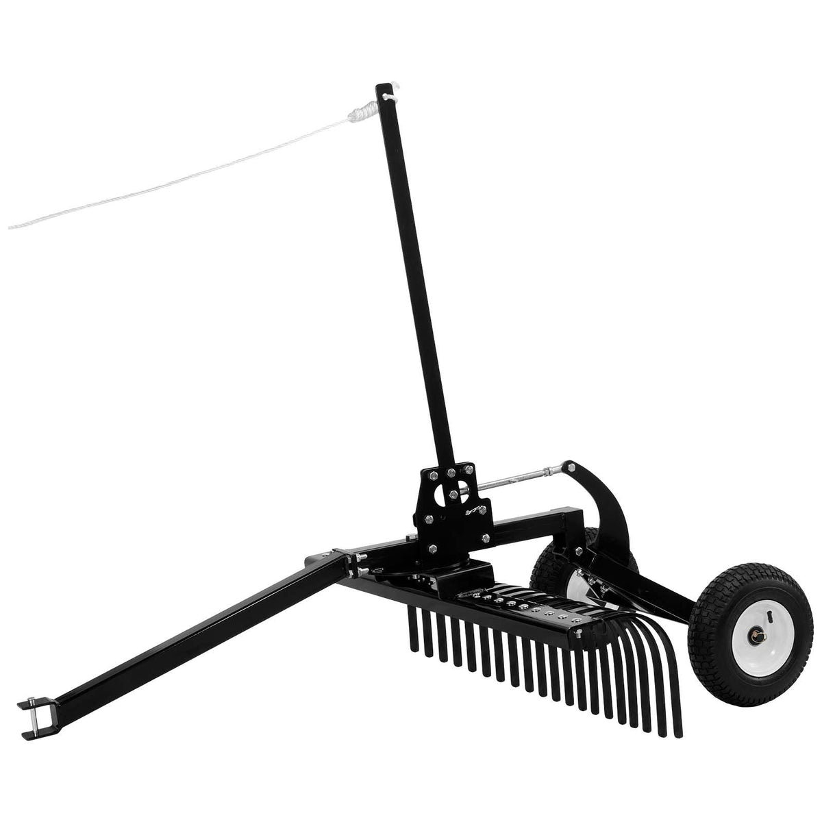 48in Tow Behind Landscape Rake, Pull Behind Lawn Rock Rakes for ATV Mower Tractors, 24 Durable Steel Tines, Adjustable Height & Angle, Heavy Duty Dethatcher Rake for Leaves Debris