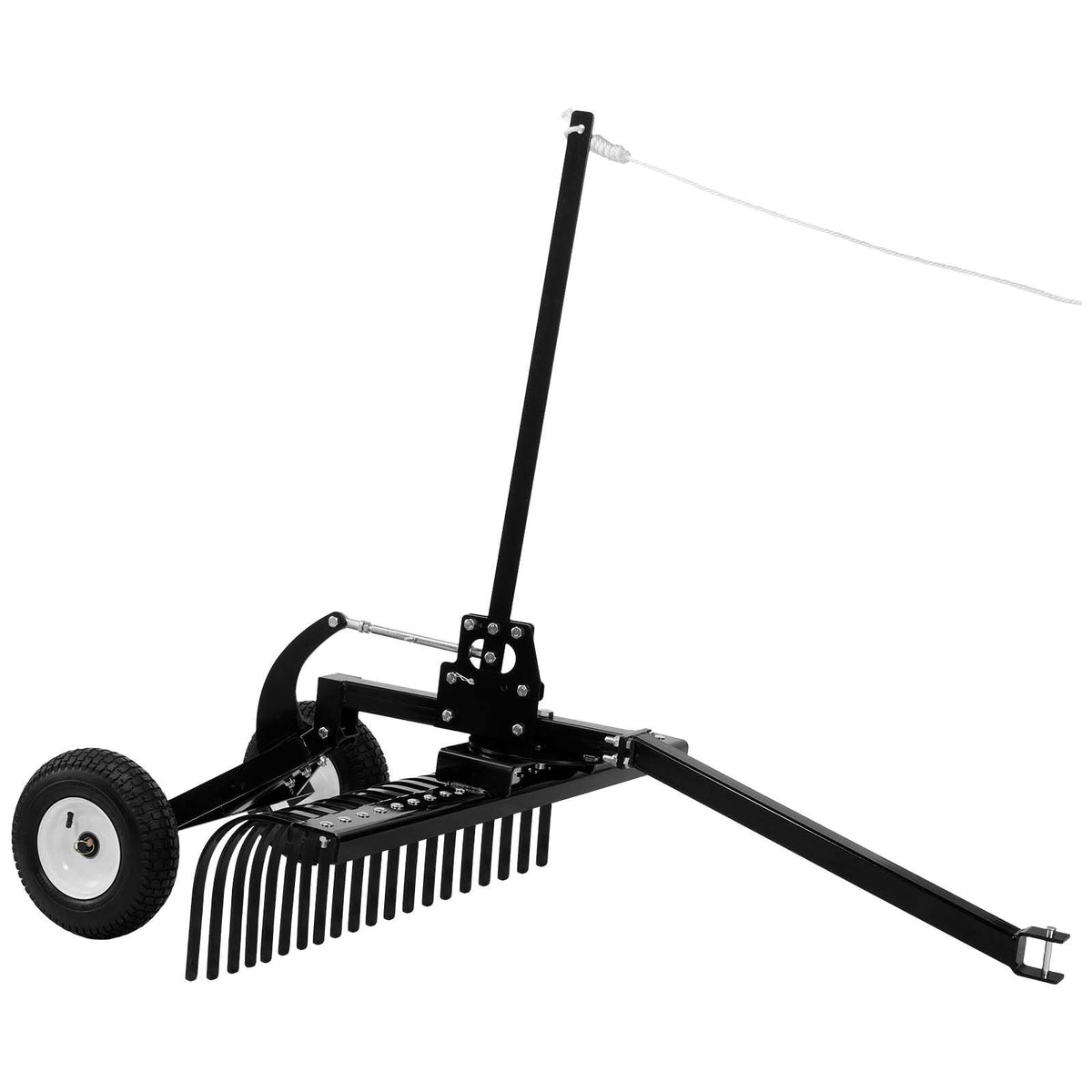 48in Tow Behind Landscape Rake, Pull Behind Lawn Rock Rakes for ATV Mower Tractors, 24 Durable Steel Tines, Adjustable Height & Angle, Heavy Duty Dethatcher Rake for Leaves Debris