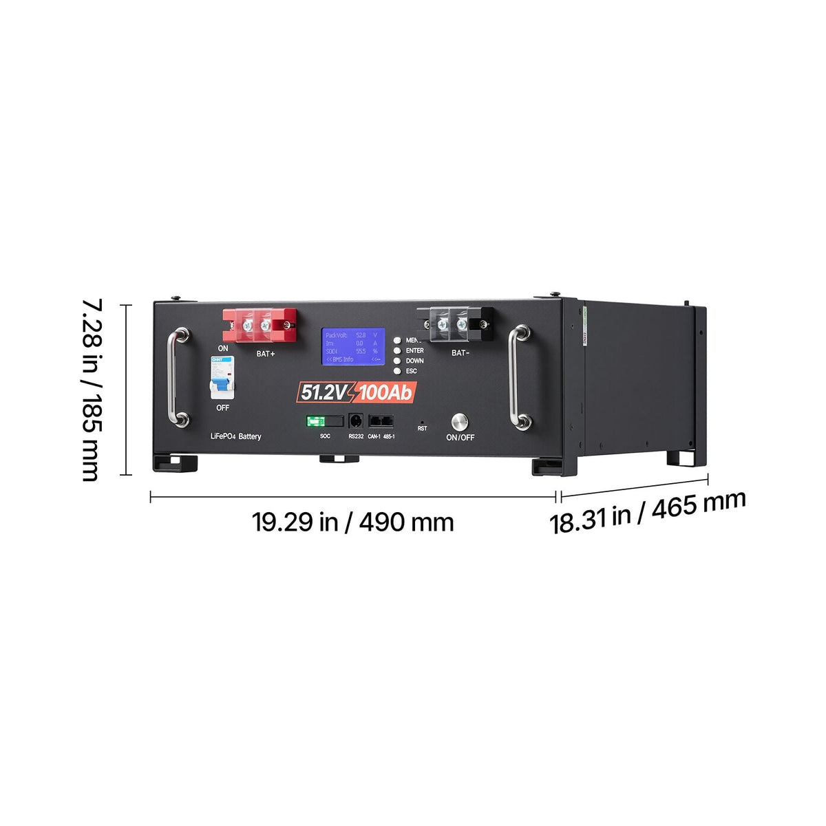 48V 100Ah LiFePO4 Lithium Battery, Built-in 100A BMS, 51.2V Server Rack LiFePO4 Battery with Bluetooth, 5.12kWh Capacity, Max 6000 Cycles, LCD Display, for Off-Grid, Solar System, Backup Power