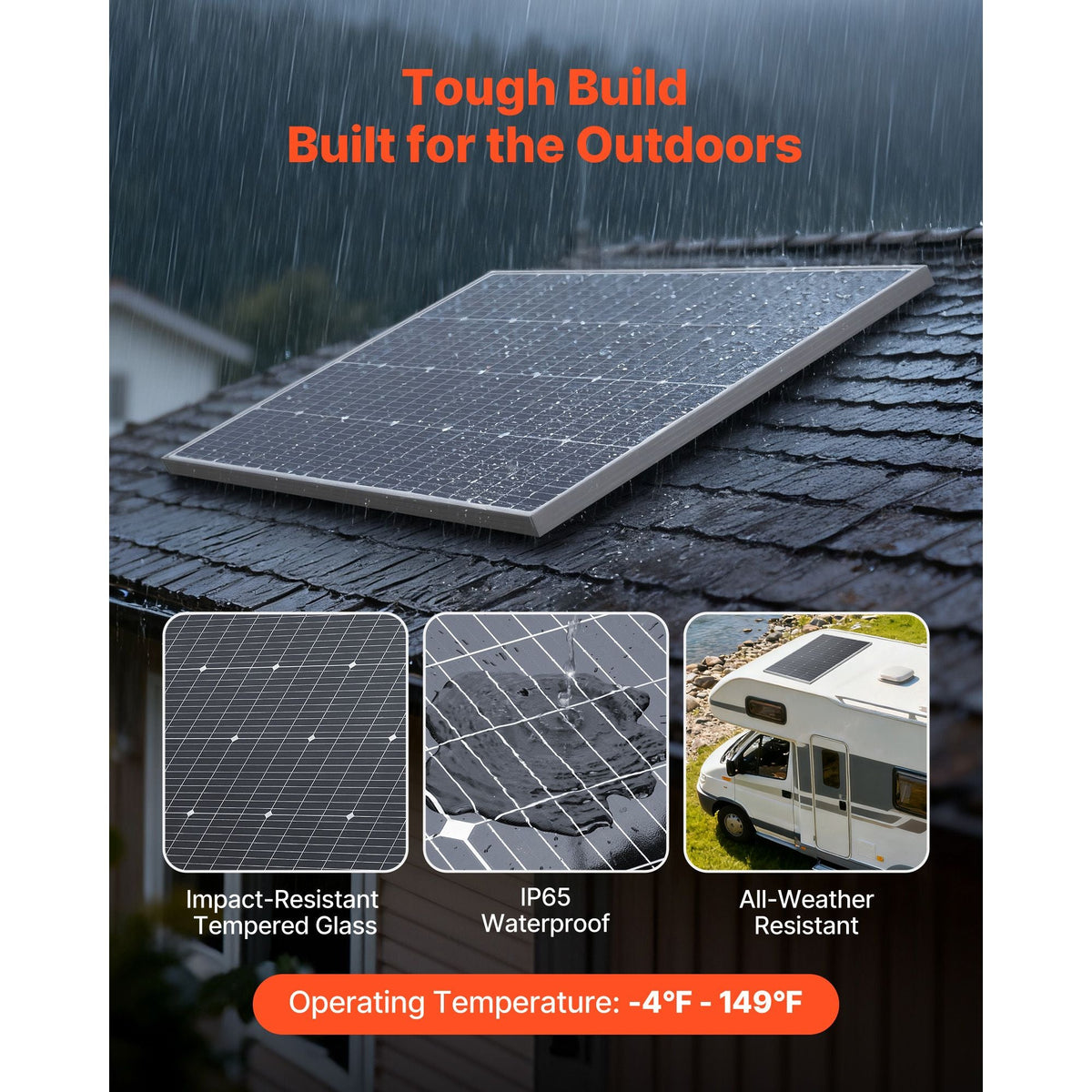 4PCS 100W Monocrystalline Solar Panels, 23% High-Efficiency Mono PV Module with Stable MC4 Output & Aluminum Frame, IP65 Waterproof Solar Panel for Car Boat RV Flat Rooftop Off-Grid Applications