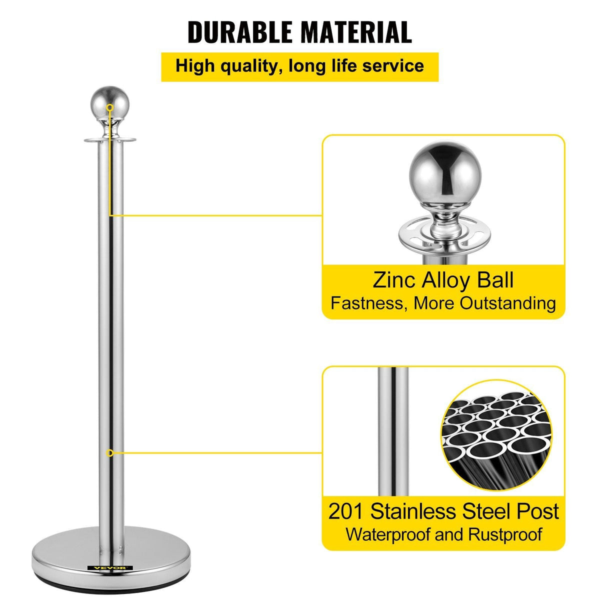 4PCS Stainless Steel Stanchion Posts Queue, Red Velvet Ropes Silver Post, 5FT Rope Barriers Queue Line Crowd Control Barriers for Party Supplies