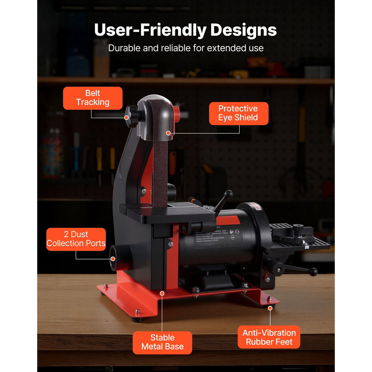 5" Disc Sander & 1" x 30" Belt Sander, 250W Benchtop Belt Disc Sanders Combo with 0 - 45° Adjustable Worktable & Dust Collection Ports for Woodworking, Furniture Refinishing, DIY Crafting
