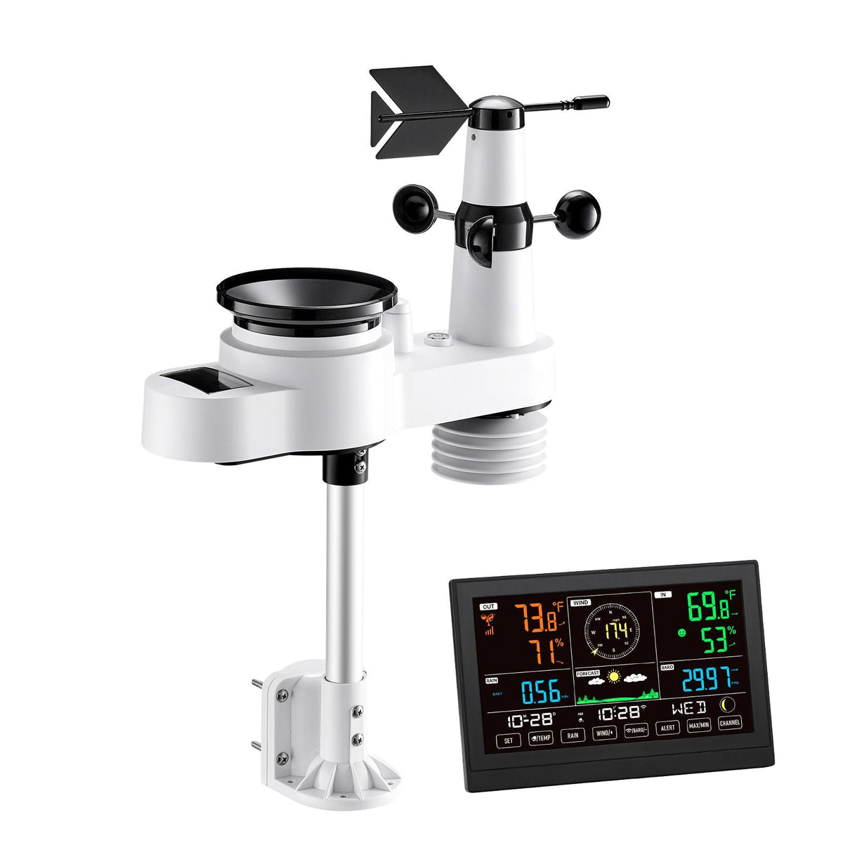 5-in-1 Wi-Fi Weather Station, 7.5-Inch VA Display, Wireless Solar Powered Outdoor Sensor, Rain Gauge, Indoor Outdoor for Weather Forecast, Wind Speed Direction, Temperature, Humidity, Rainfall