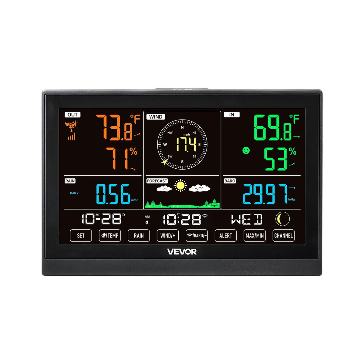 5-in-1 Wi-Fi Weather Station, 7.5-Inch VA Display, Wireless Solar Powered Outdoor Sensor, Rain Gauge, Indoor Outdoor for Weather Forecast, Wind Speed Direction, Temperature, Humidity, Rainfall