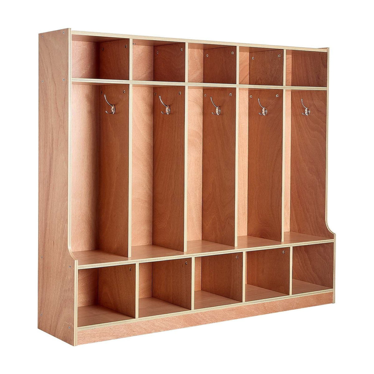 5-Section Kids Coat Locker, Wooden Toddler Cubby Storage Organizer with 10 Hooks & Non-Slip Mat, Modern Kid Coat Cubbies with 10 Small Open Storage Boxes for Home, Kindergarten, Daycare, Natural
