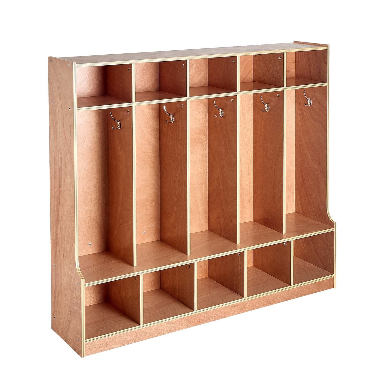 5-Section Kids Coat Locker, Wooden Toddler Cubby Storage Organizer with 10 Hooks & Non-Slip Mat, Modern Kid Coat Cubbies with 10 Small Open Storage Boxes for Home, Kindergarten, Daycare, Natural