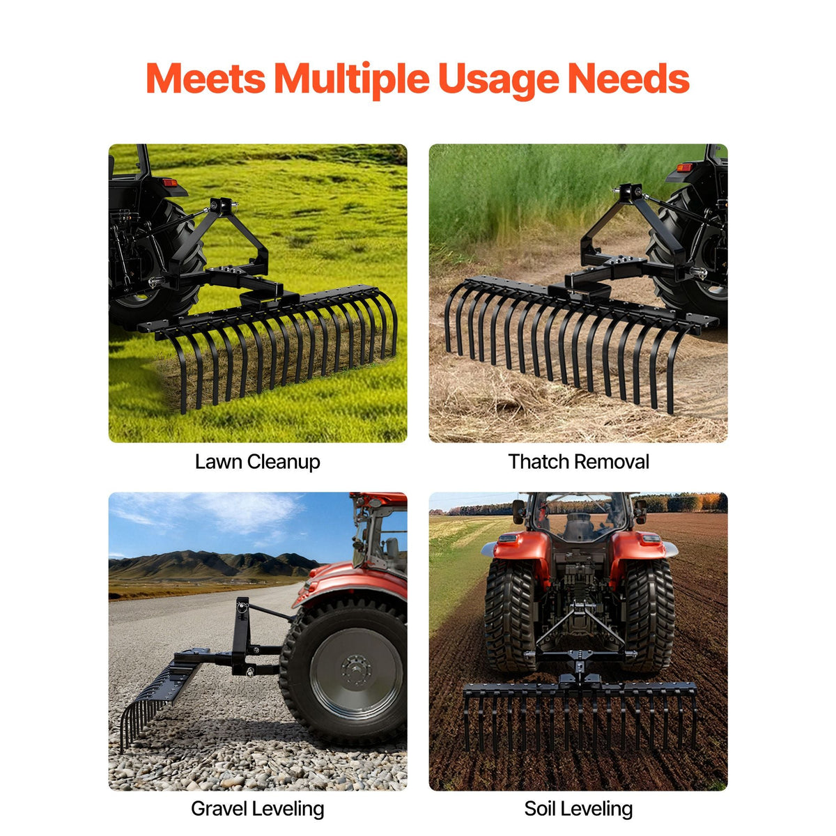 50 in Lanscape Rock Rake, 3-Point Tow Behind Landscape Rake with 17 Steel Tines, Fit Category 1 Tractors, Angle Adjustable, Heavy Duty Lawn Dethatcher Rake for Grass Branch Debris