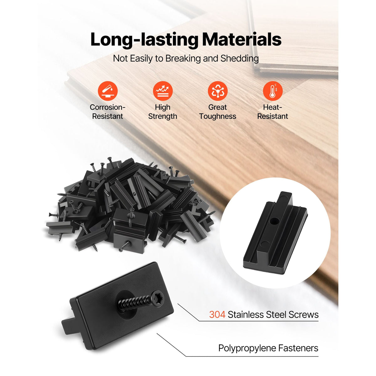 500PCS Hidden Deck Fasteners for Composite Decking Board, Universal Composite Clips & Plastic Hidden Fasteners with Metal Screws,Polypropylene PP Clips Works with 0.22 inch Gaps, Black