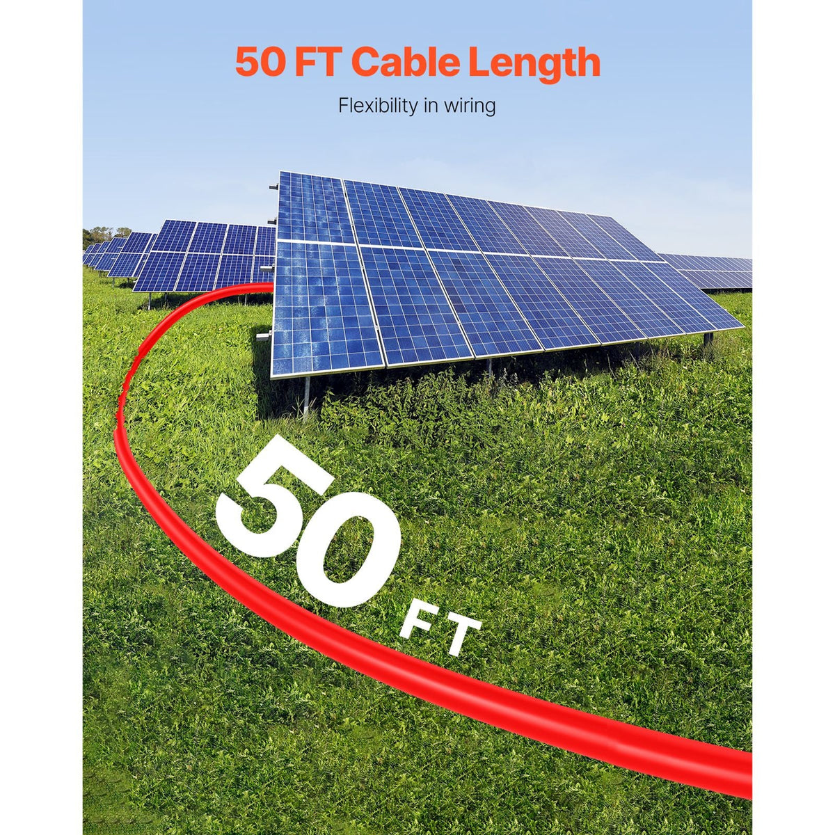 50FT Solar Panel Extension Cable, 10AWG Solar Extension Cable Wire with Female & Male Waterproof Connectors, 6mm² PV Cable for Home, Ship and RV Solar Panels, 50FT Black + 50FT Red (Set of 2)