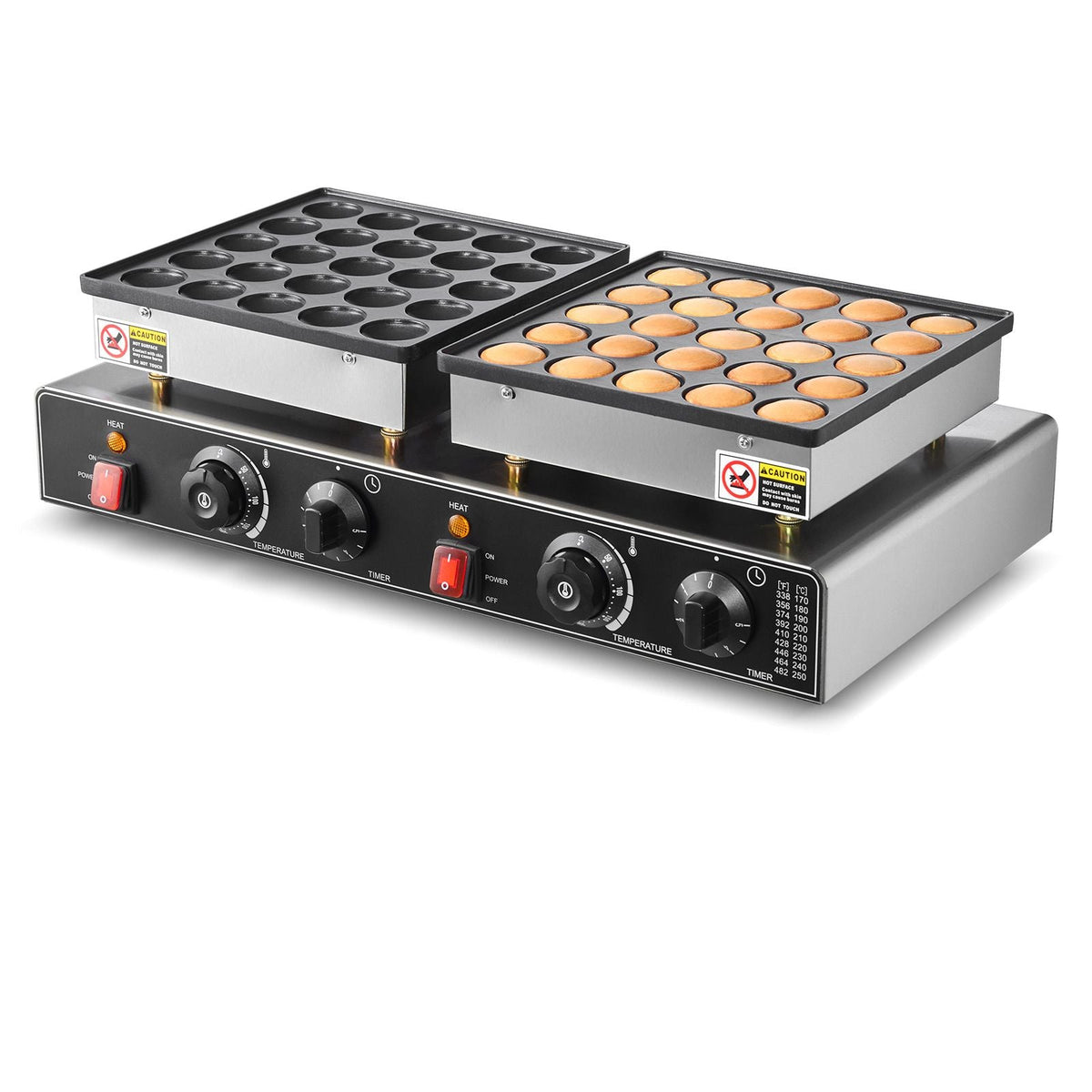 50PCS Mini Dutch Pancake Maker, Non-stick Stainless Steel Dorayaki Baker, 1800W Commercial Electric Poffertjes Grill Pan, Dual Temp & Time Control, for Kitchen Restaurant Breakfast Dessert