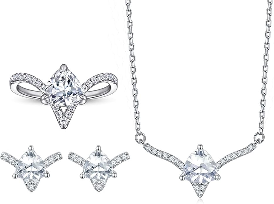 Gemlux 14K Gold Irregular Moissanite Ring Diamond-Studded Necklace Stud Earrings Set, Women's Luxury Jewelry Set, Unique Design for Fashion-Forward Occasions