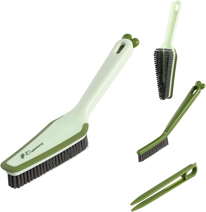 3 in 1 Detachable Household Cleaning Brush, Multifunctional Scrub Brush with Hard Bristle and Handle, Ideal Crevice Grout Scrubber Cleaner for Kitchen, Bathroom, Window, Shoes (Green)