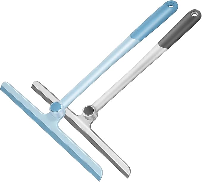WONDAY Shower Squeegee for Glass Doors Tile and Walls 2 Pack Squiggy Bathroom Windows with 360° Rotation Rubber Blade (Bluegrey)