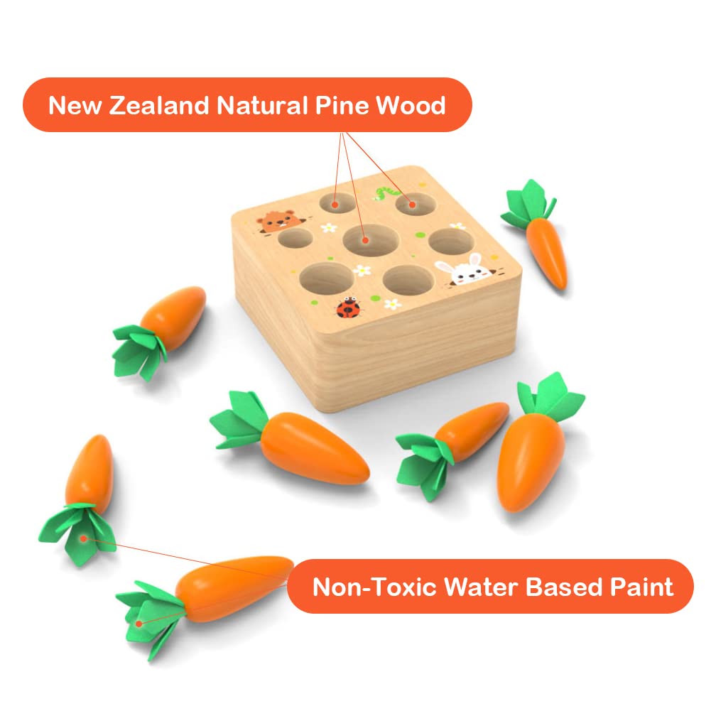 Montessoritoys for 1 Year Old, Wooden Toys Developmental Shape Sorting & Matching Puzzle Carrots Harvest Game, Birthday Gifts for Toddlers Babies Boys and Girls 6-12 Months Christmas