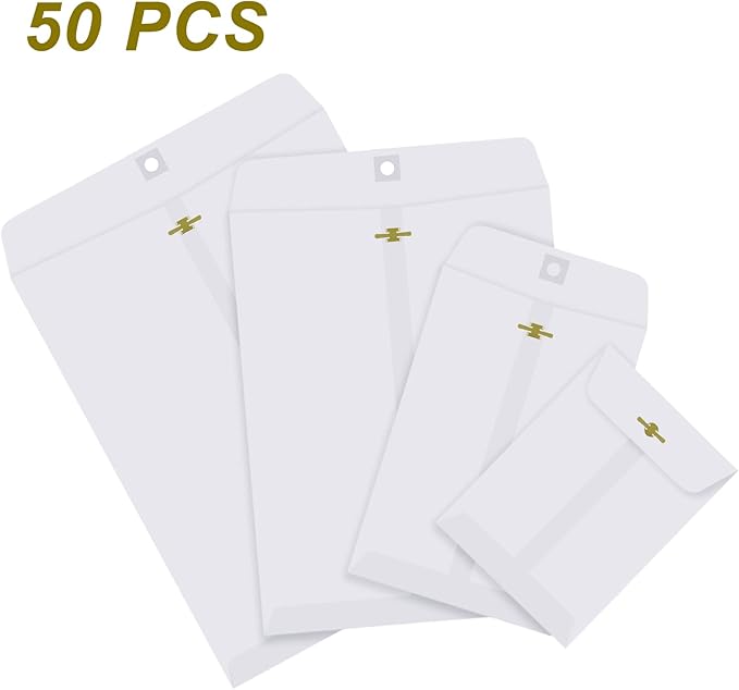 Frienda 4 Sizes Clasp Envelopes Kraft Paper Catalog Clasp Envelope with Closure for Filing, Storing or Mailing Documents, 50 Pieces(5 x 7 In, 6 x 9 In, 9 x 12 In, 10 x 13 In,White)