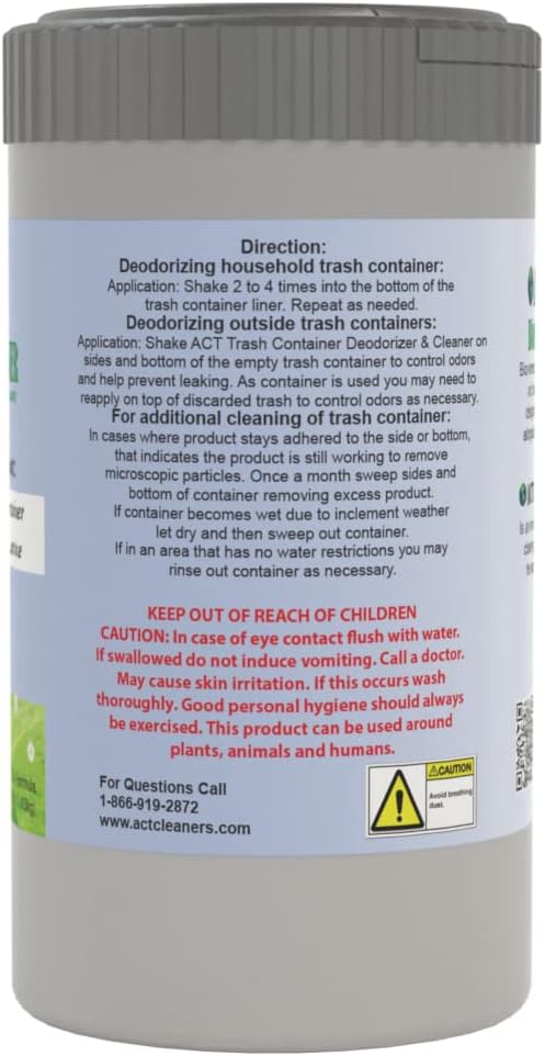 ACT Trash Deodorizer and Cleaner | Eliminates Odors Controls Garbage Sludge | for Garage and Outdoor Bins | Dry Powder Eco-Friendly 2.5lb