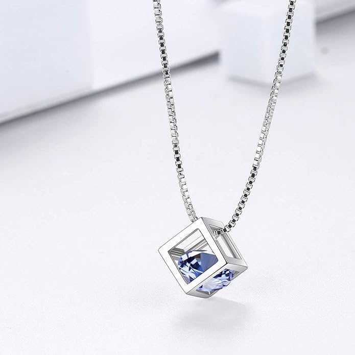 Aurora Tears Birthstone Necklace/Earring 925 Sterling Silver Women Cross/3D Cube/Cresent Moon Birth Stone Jewelry Mens Birthday Gift Anniversary Present