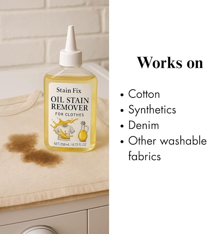 Instant Oil Stain Remover for Clothes (8.72oz) - Fabric Stain Remover For Cooking, Engine, Dried Oil And Grease Stains - Safe for All Fabric Types