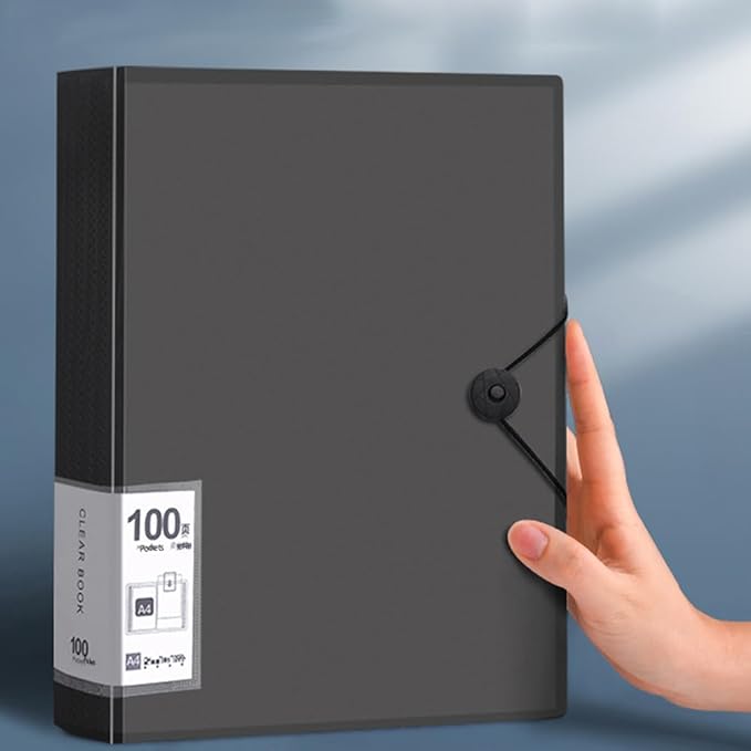 File Folder - 100 Pockets, Durable A4 Letter Size Organizer, Water-Resistant Plastic Dividers, Home/Office/School Document Holder (Black)
