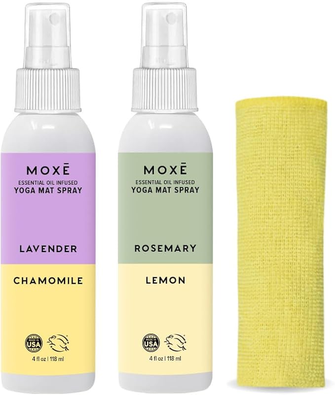 MOXE Yoga Mat Cleaner, 4 Ounces (Lavender Chamomile & Rosemary Lemon, 1 Each)