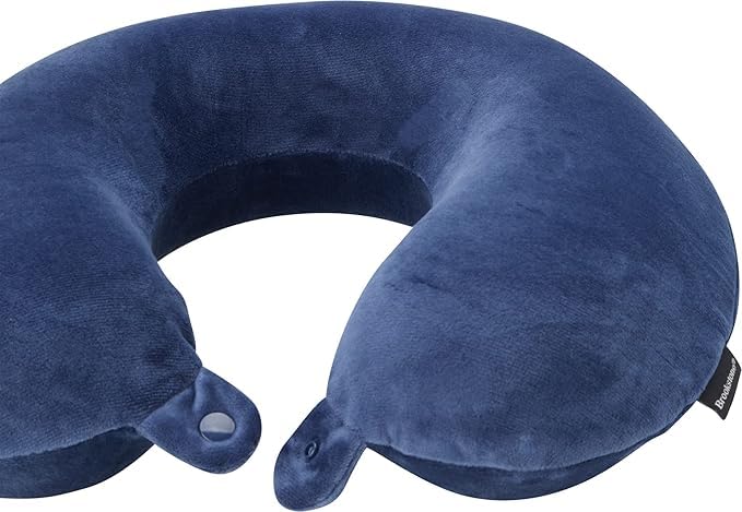 Brookstone Travel Neck Pillow - Lightweight Fleece Casing U-Shaped Stuffable Memory Foam Travel Pillow for Sleeping and Neck Support, Blue