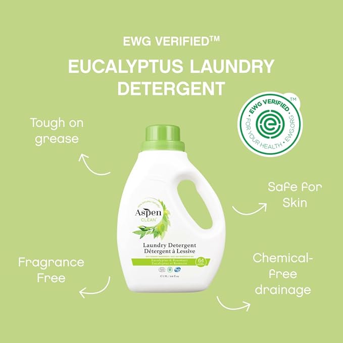 AspenClean Natural Laundry Detergent Eucalyptus & Rosemary - 100% Natural, Organic, HE Liquid Laundry Detergent - Vegan, Cruelty-Free, Biodegradable - Safe for Babies, Pets & Kids - EWG Certified (2