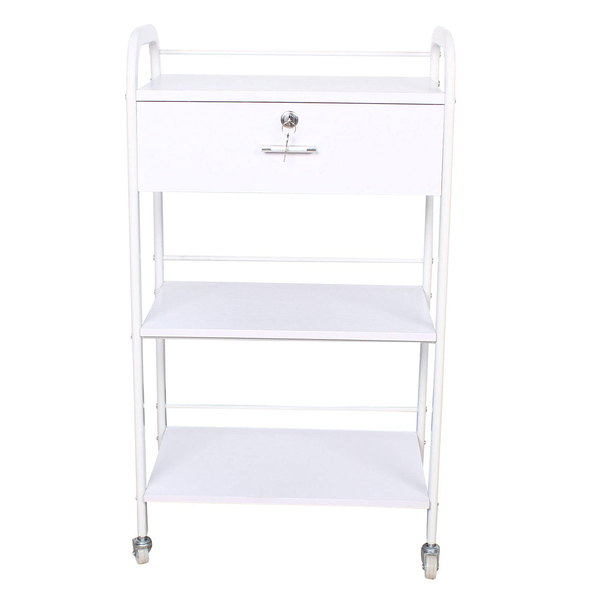 DYRABREST 3-Tier Utility Cart with Drawer, Mobile Serving Cart for Esthetician, Dental, Medical, Kitchen, Salon, 33LBS Load Capacity, White Rolling Trolley
