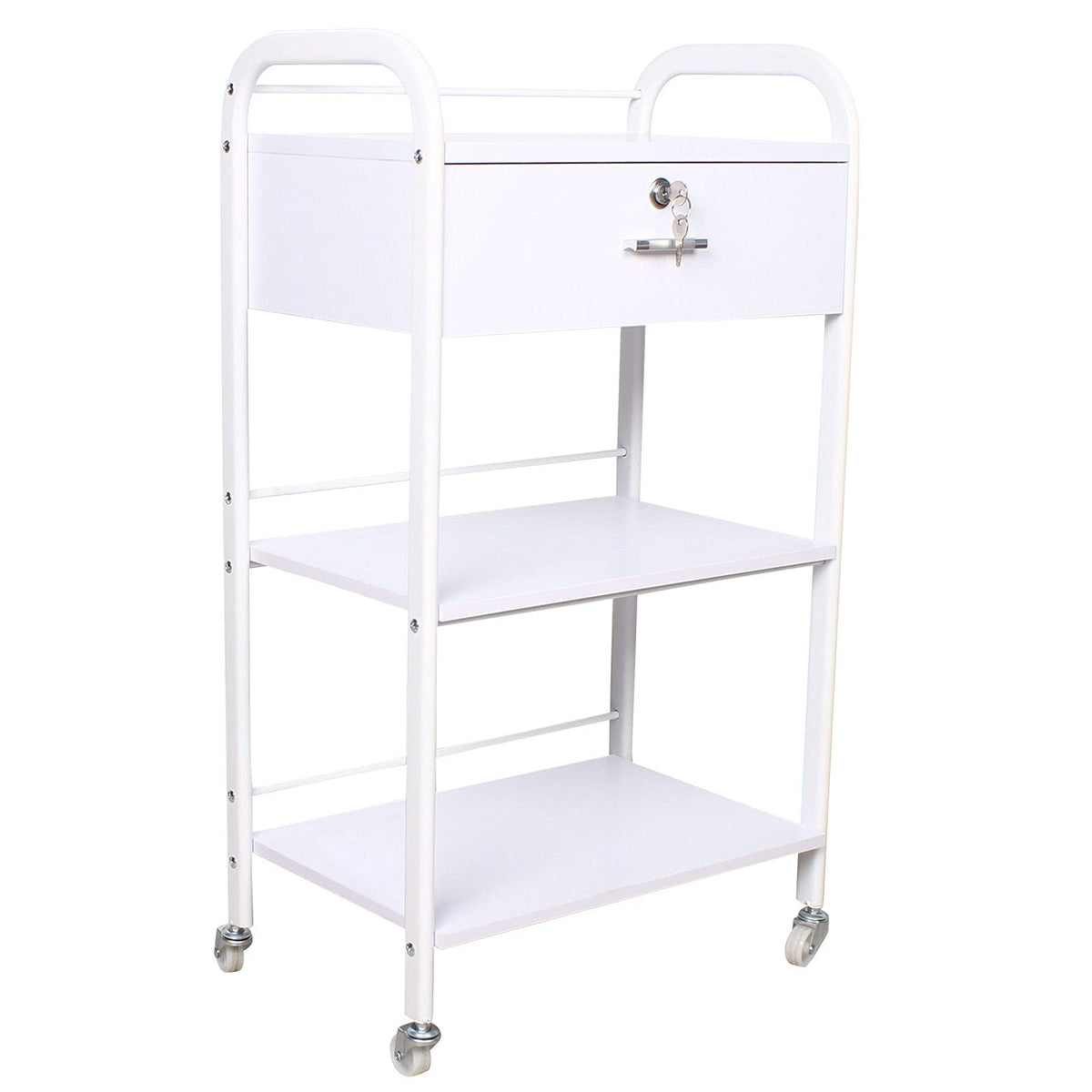 DYRABREST 3-Tier Utility Cart with Drawer, Mobile Serving Cart for Esthetician, Dental, Medical, Kitchen, Salon, 33LBS Load Capacity, White Rolling Trolley