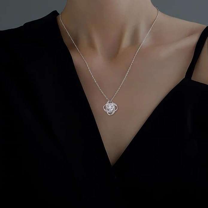 EPIRORA Sterling Silver Cubic Zirconia Love Knot Pendant Necklace for Women, Graduation Birthday Christmas Jewelry Gifts for Friends/Wife/Sister/Daughter/Mom