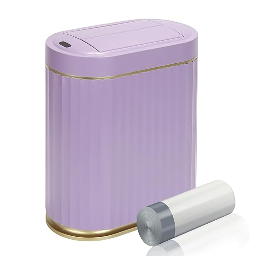 ELPHECO Bathroom Trash Can with Lid Butterfly, Motion Sensor Trash Can Bathroom Decor Automatic Garbage Can Wastebasket Bathroom Accessories, Kitchen, Living Room, Office, Purple Gold