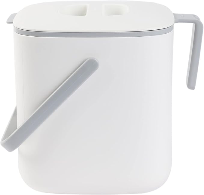 Blue Ginkgo Kitchen Compost Bin [2.6L / 0.69 GAL] – Filter-Free, Odor-Tight Countertop Food Waste Pail with Handles (Made in Korea, White)