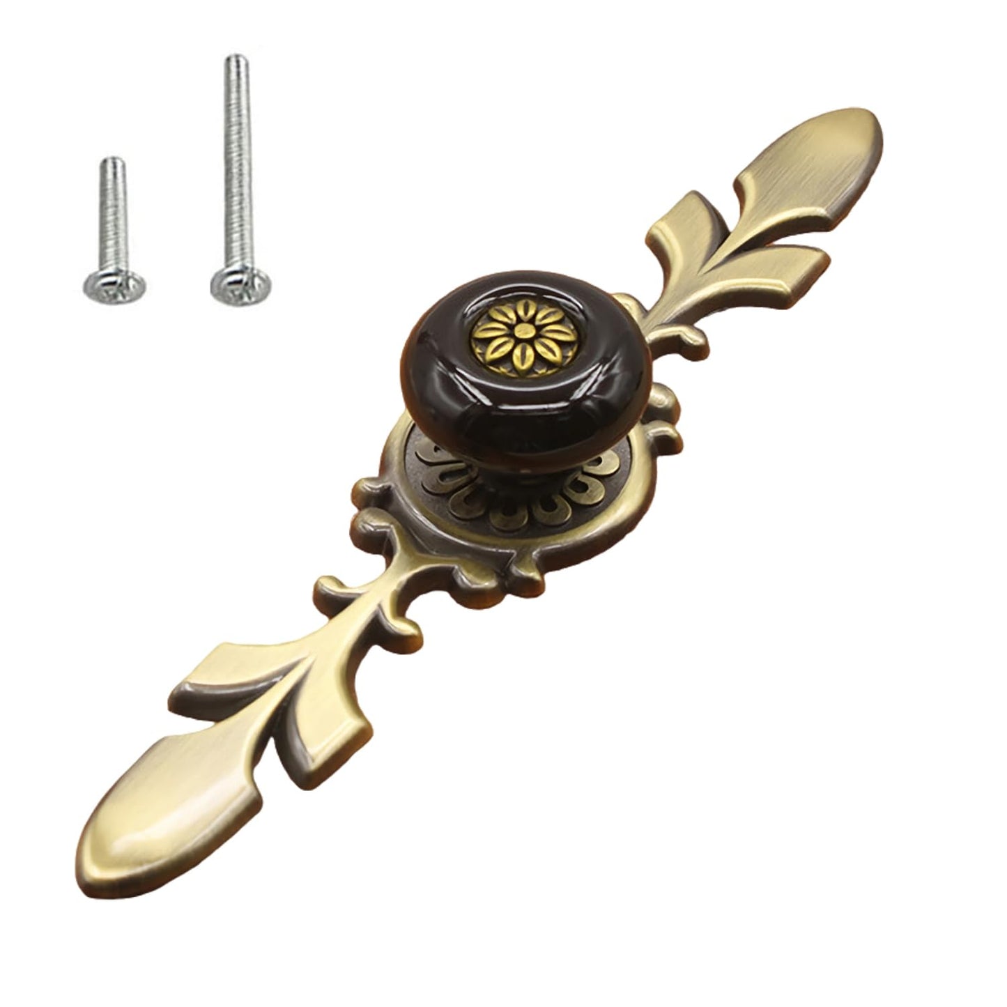 HUAMULAN 8 Pack Retro Ceramic Knobs,Vintage Dresser Kitchen Petal Cabinet Pulls Zinc Alloy Base Back Plate Cupboard Wardrobe Drawer Door Handles