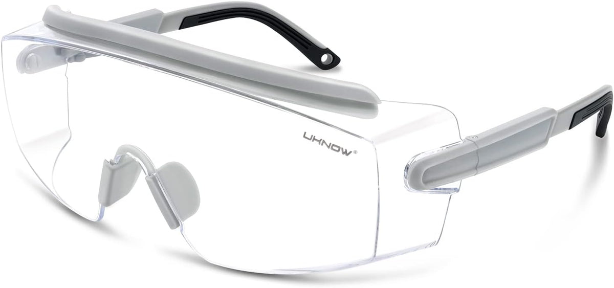 UKNOW Safety Goggles Over Glasses, Safety Glasses Anti Fog Wraparound Eye Protection, Protective Eyewear ANSI Z87.1
