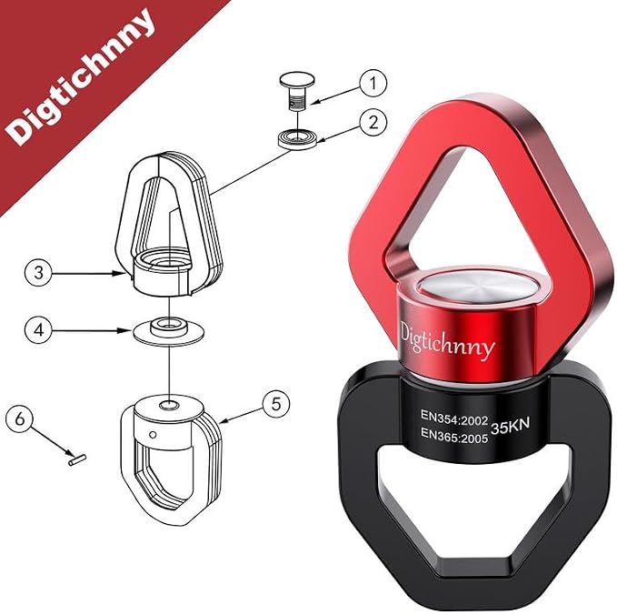 2 Pack Swivel Hook for Swing, 35KN Swing Spinner, Aluminium Alloy Swing Swivel for Children's Swing,Aerial Yoga,Web Tree Swing,Hanging Hammock Indoor Outdoor(Black-Red with 4 Carabiners)