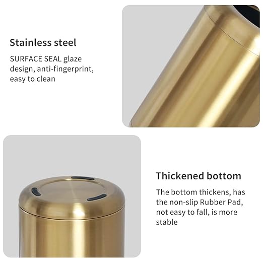 10 L/2.6Gallon,Brass Trash can,Brushed Bathroom Trash Can, Gold Wastebaske for Bathroom,Living Room,Office,Kitchen,Bedroom,Hotel (Gold)