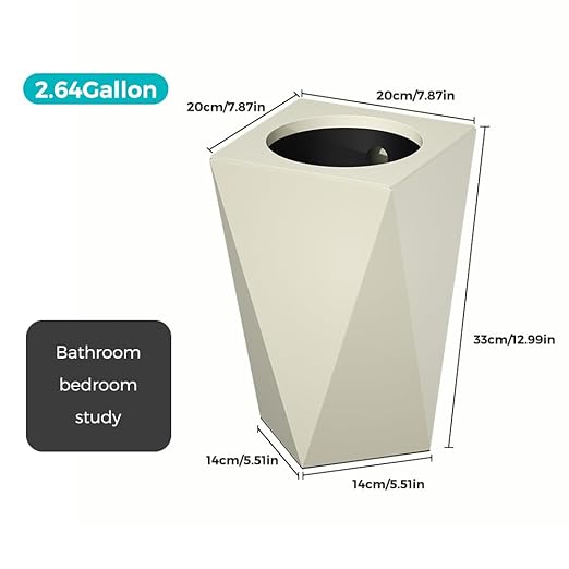 2.64 Gallon Metal Trash Can, Creative Diamond-Shaped Garbage Can, Simple High-Grade Waste Basket, for Home Bathroom Office. (10L White Diamond)